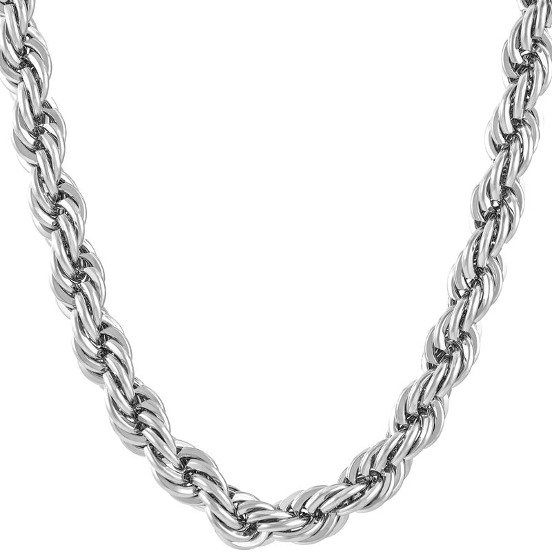 LIFETIME JEWELRY 7mm Rope Chain Necklace 24k Real Gold Plated for Men and Women (20 inches, 2 - White Gold Plated, 1) - Image 1